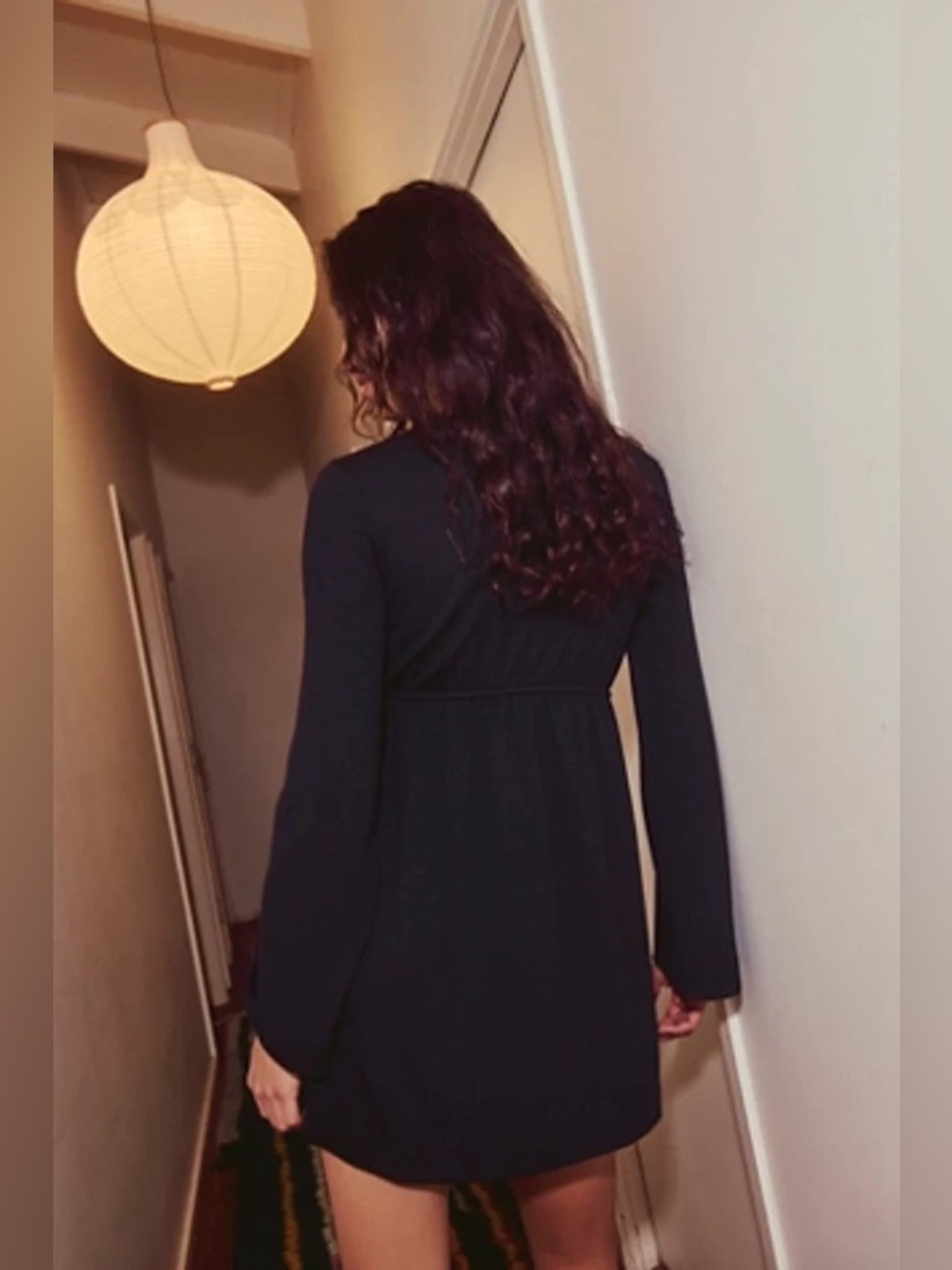 ( FP-4) Free People Good Feels Long-Sleeve Plunge Mini Dress - Picture 2 of 2